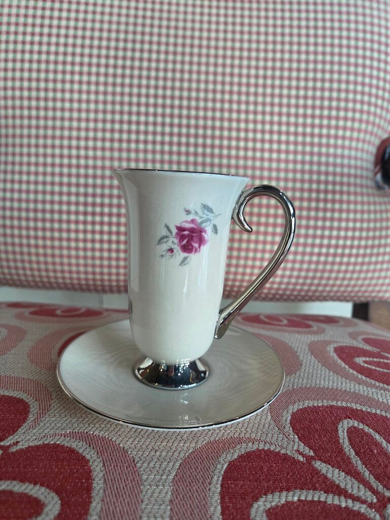 Flintridge China California Platinum Rose Coffee Cup & Saucer