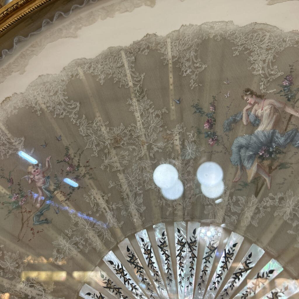 Mother Of Pearl Cherub Scene,silk Fan