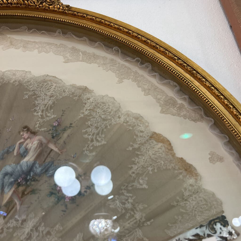 Mother Of Pearl Cherub Scene,silk Fan