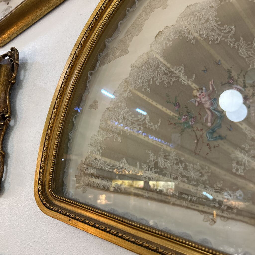 Mother Of Pearl Cherub Scene,silk Fan