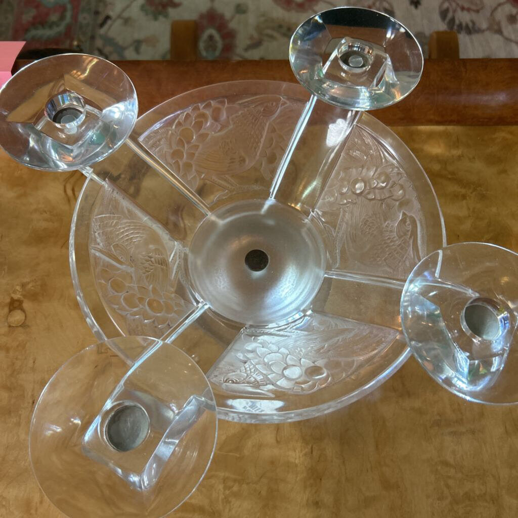 Lalique signed "Faisan" Crystal Console Candelabra c.1942