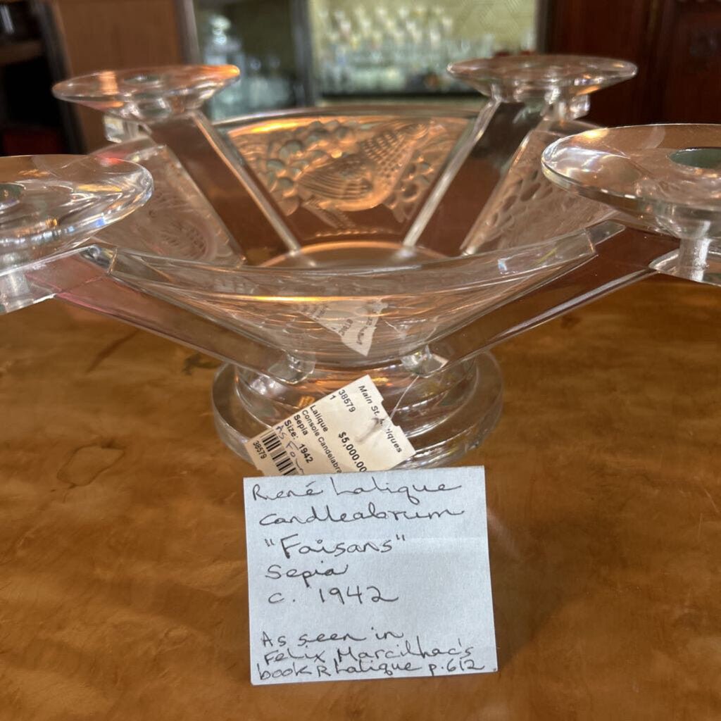 Lalique signed "Faisan" Crystal Console Candelabra c.1942