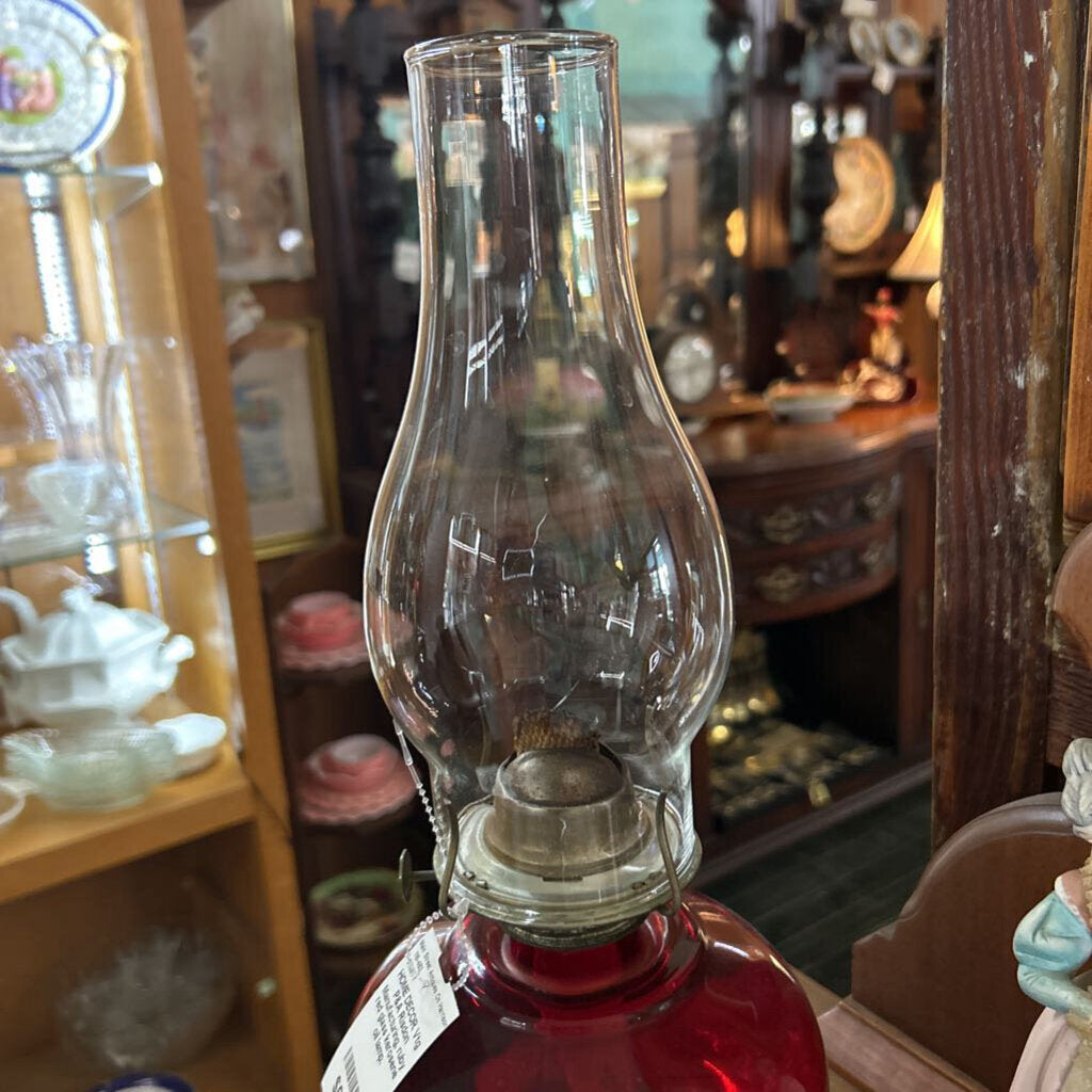 Vtg P&A Risdon Manufacturing, ruby red glass kerosene oil lamp.