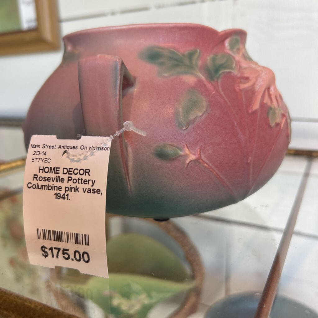Roseville Pottery Columbine pink vase, c. 1941.