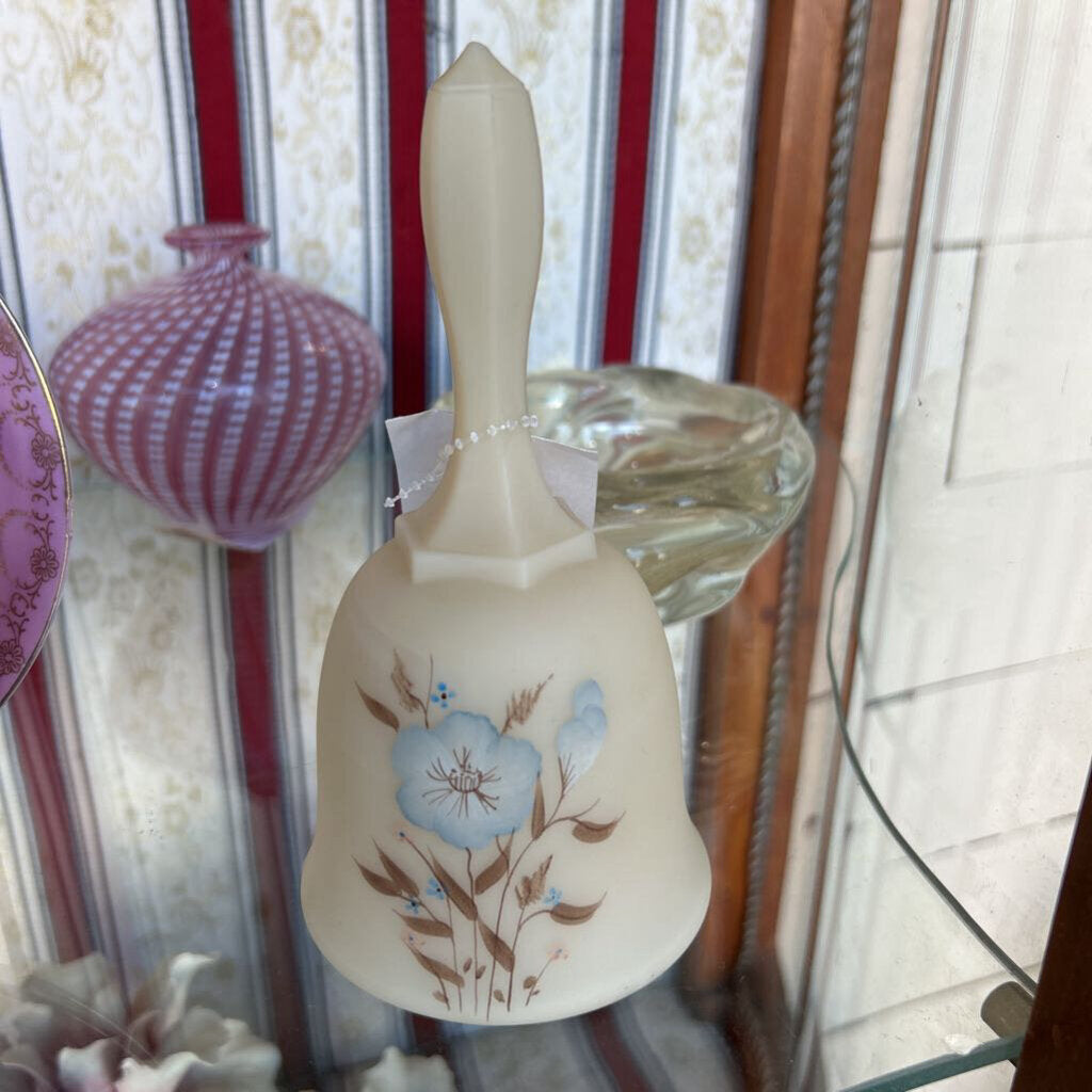 Fenton Art glass, satin custard bell-1970s wheat floral.
