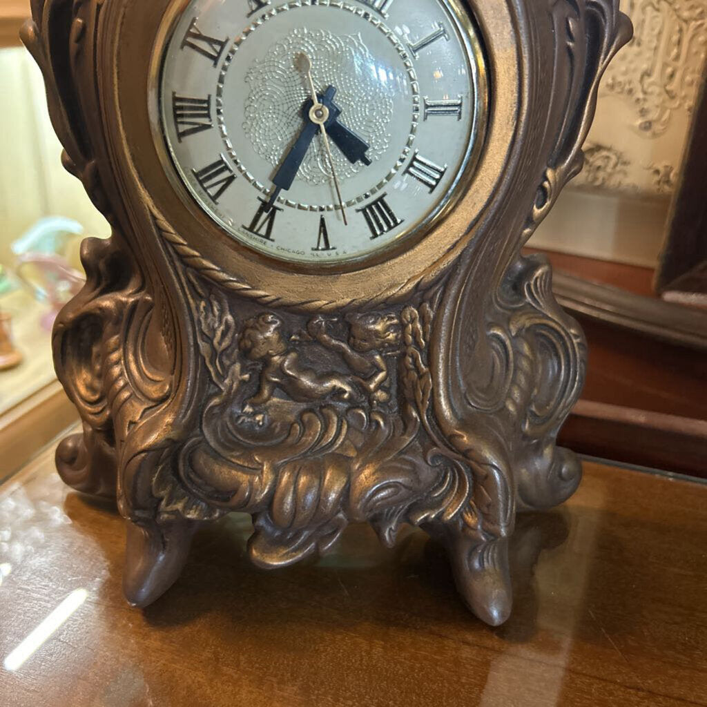 Vtg Lancashire electric mantel clock-chicago (works)