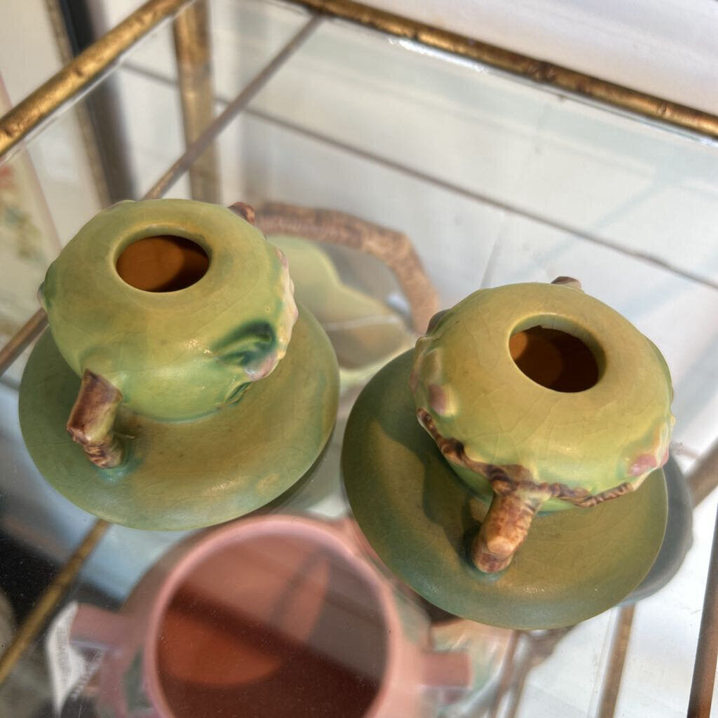 Roseville Pottery Apple Blossom green candlestick holders 1949-54 (set 2)