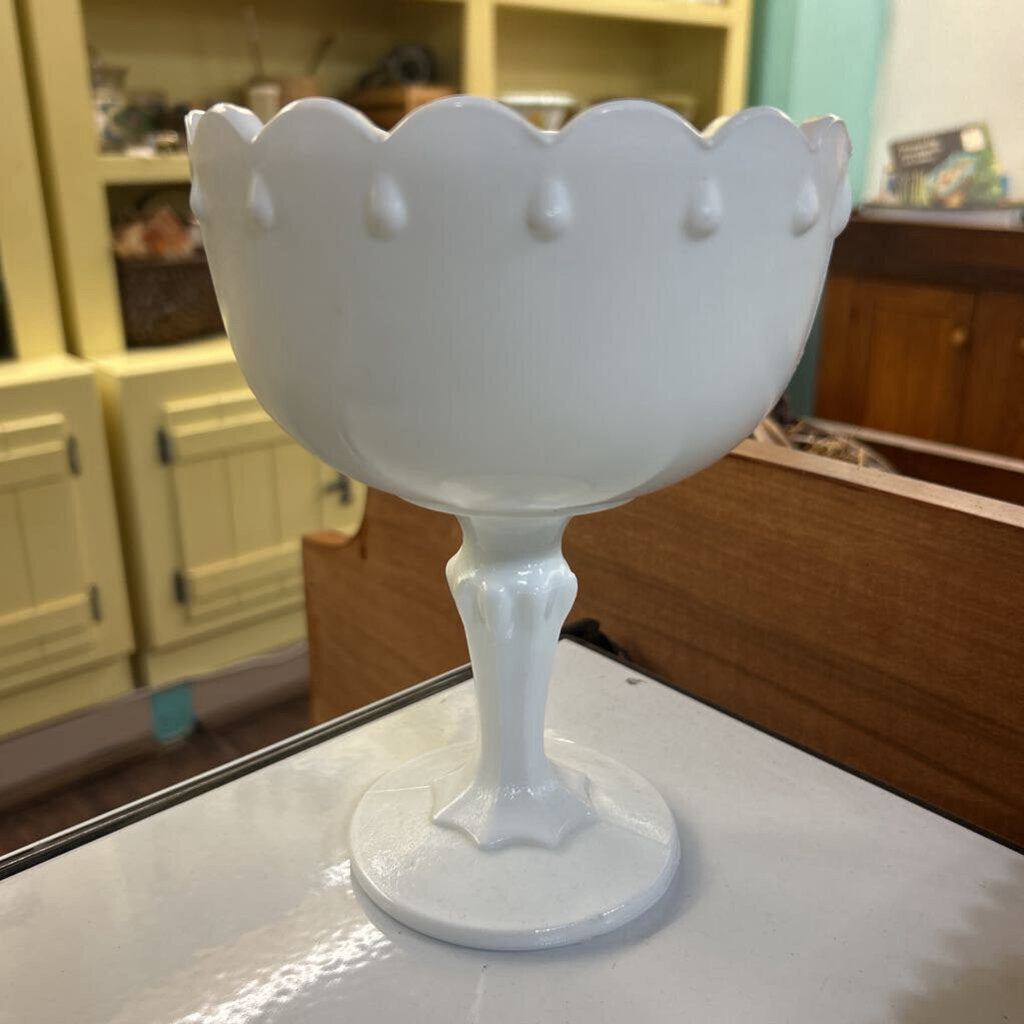 Indiana Glass Milk Glass Compote in the Tear Drop Pattern
