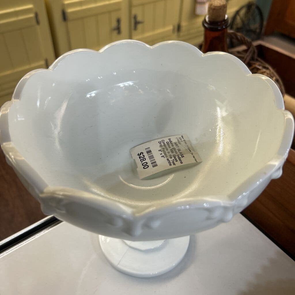 Indiana Glass Milk Glass Compote in the Tear Drop Pattern