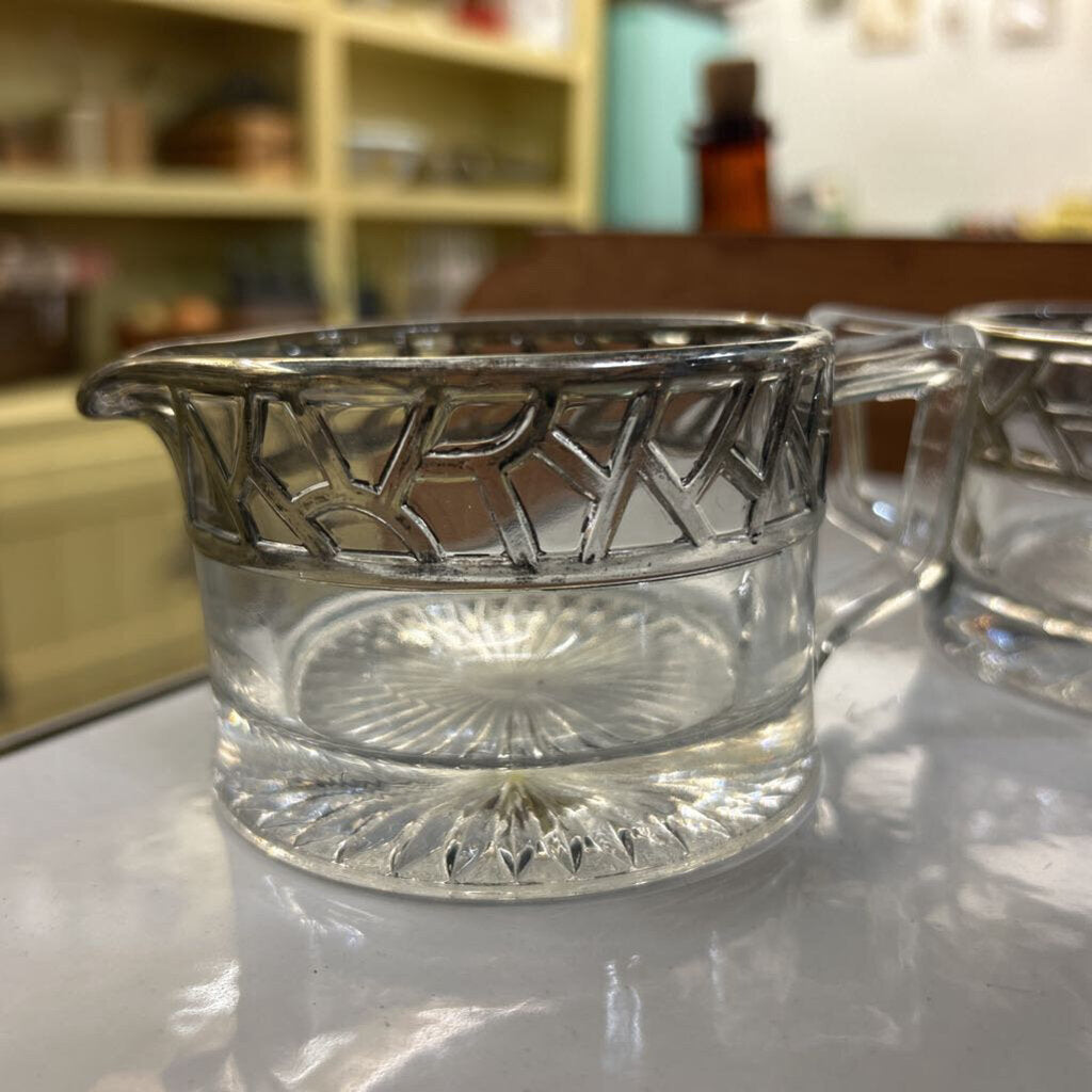 Open Style Sugar & Creamer with Art Deco Silverplate Overlay