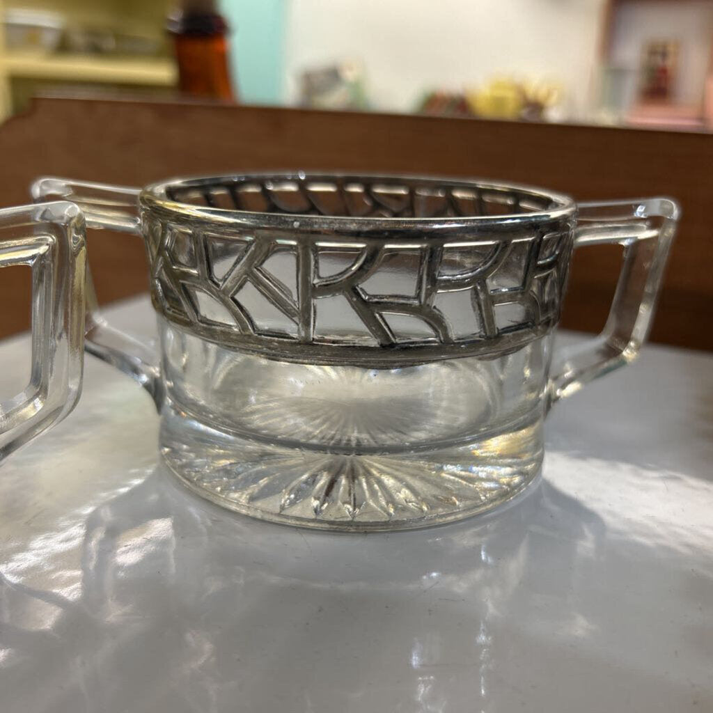 Open Style Sugar & Creamer with Art Deco Silverplate Overlay