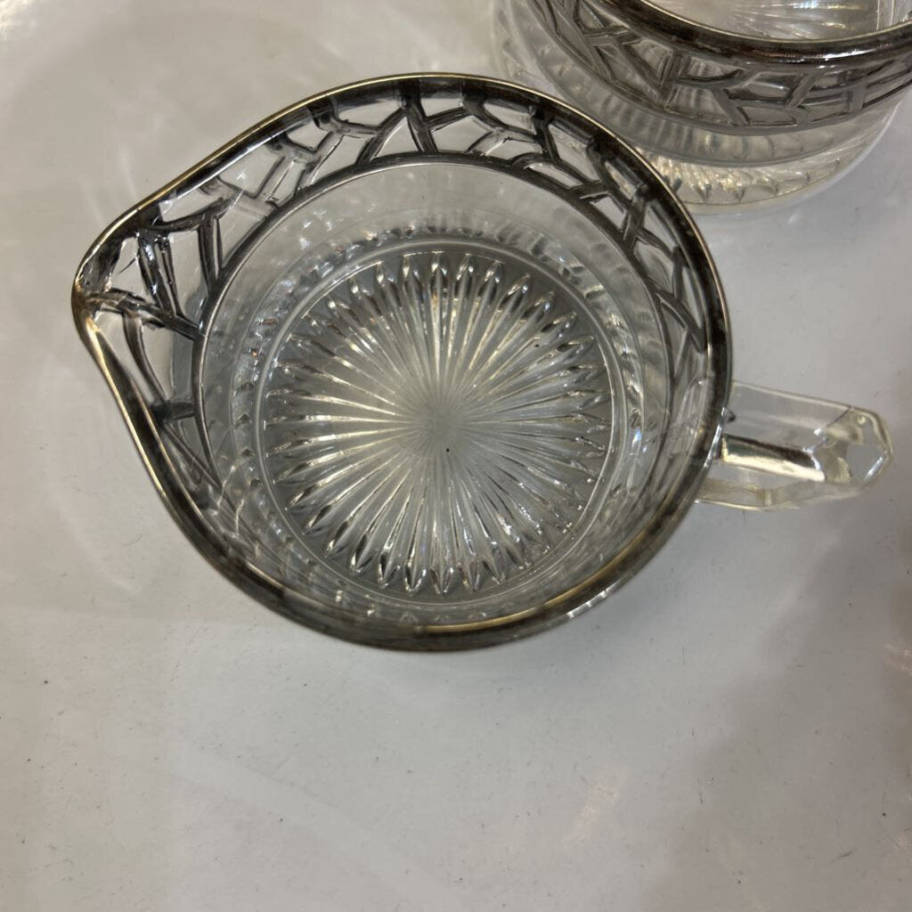 Open Style Sugar & Creamer with Art Deco Silverplate Overlay