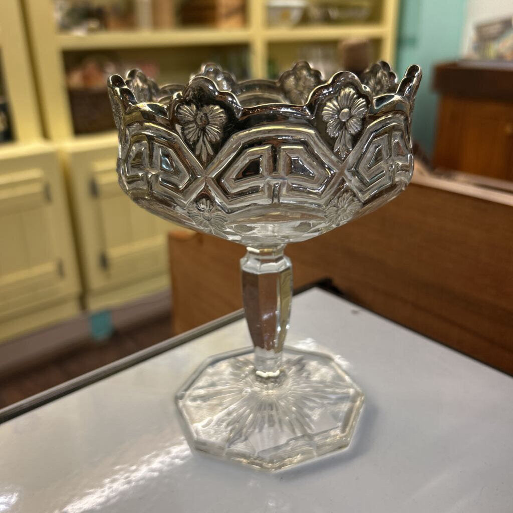 Pressed Glass Compote/Candy Dish with Silverplate