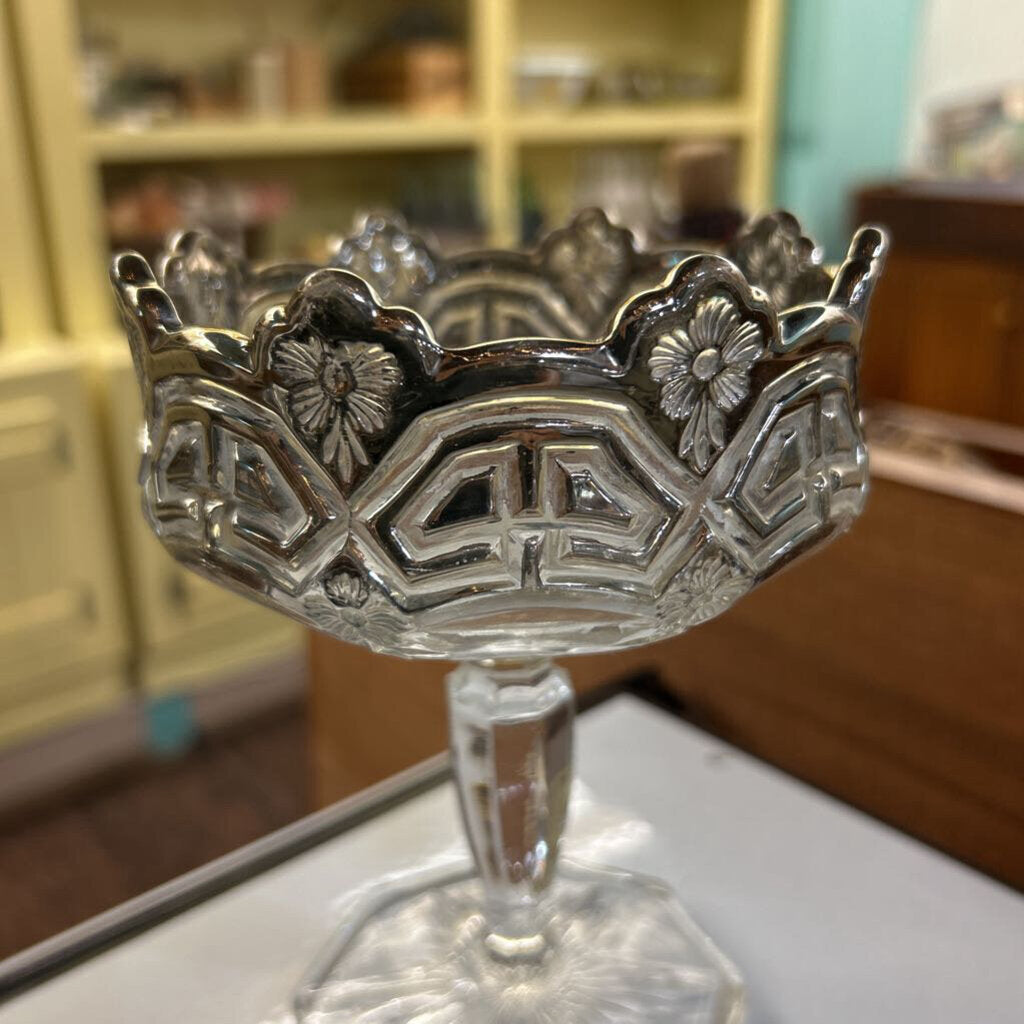 Pressed Glass Compote/Candy Dish with Silverplate