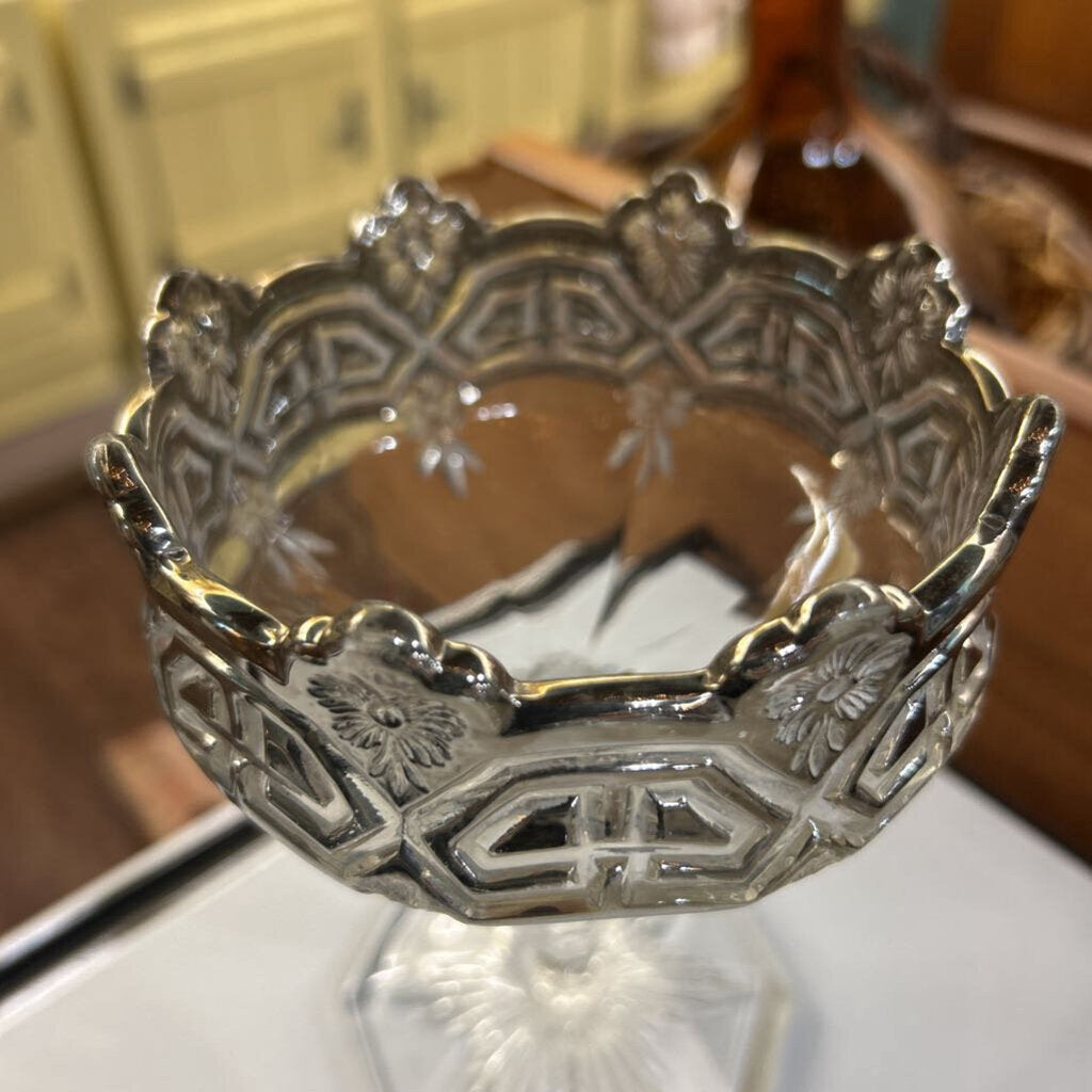 Pressed Glass Compote/Candy Dish with Silverplate