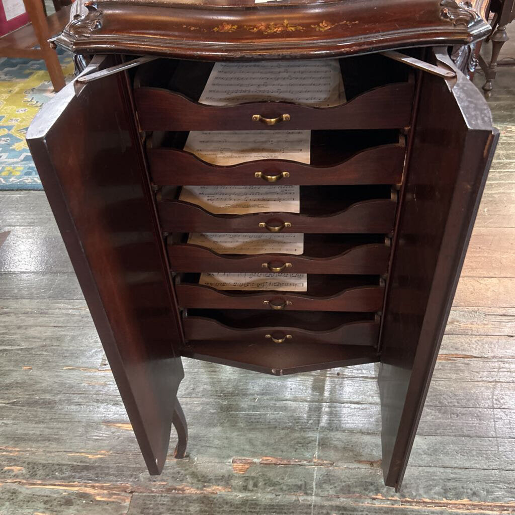 Antique Music Cabinet c.1900, Mahogany, Hand-painted