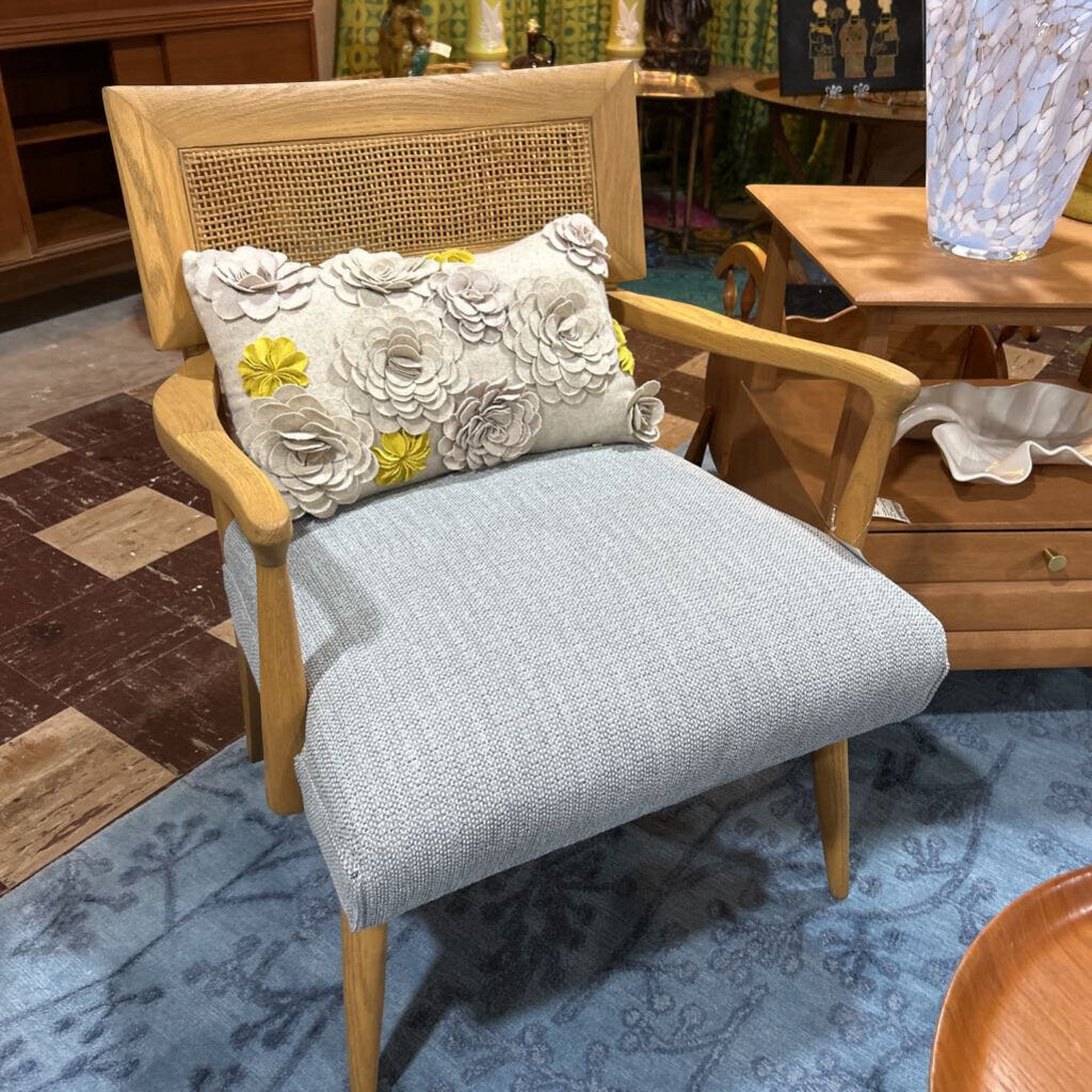 -Caned Back Lounge Chairs C.1950s Re-upholstered & in Wheat Wood Finish (Pair)