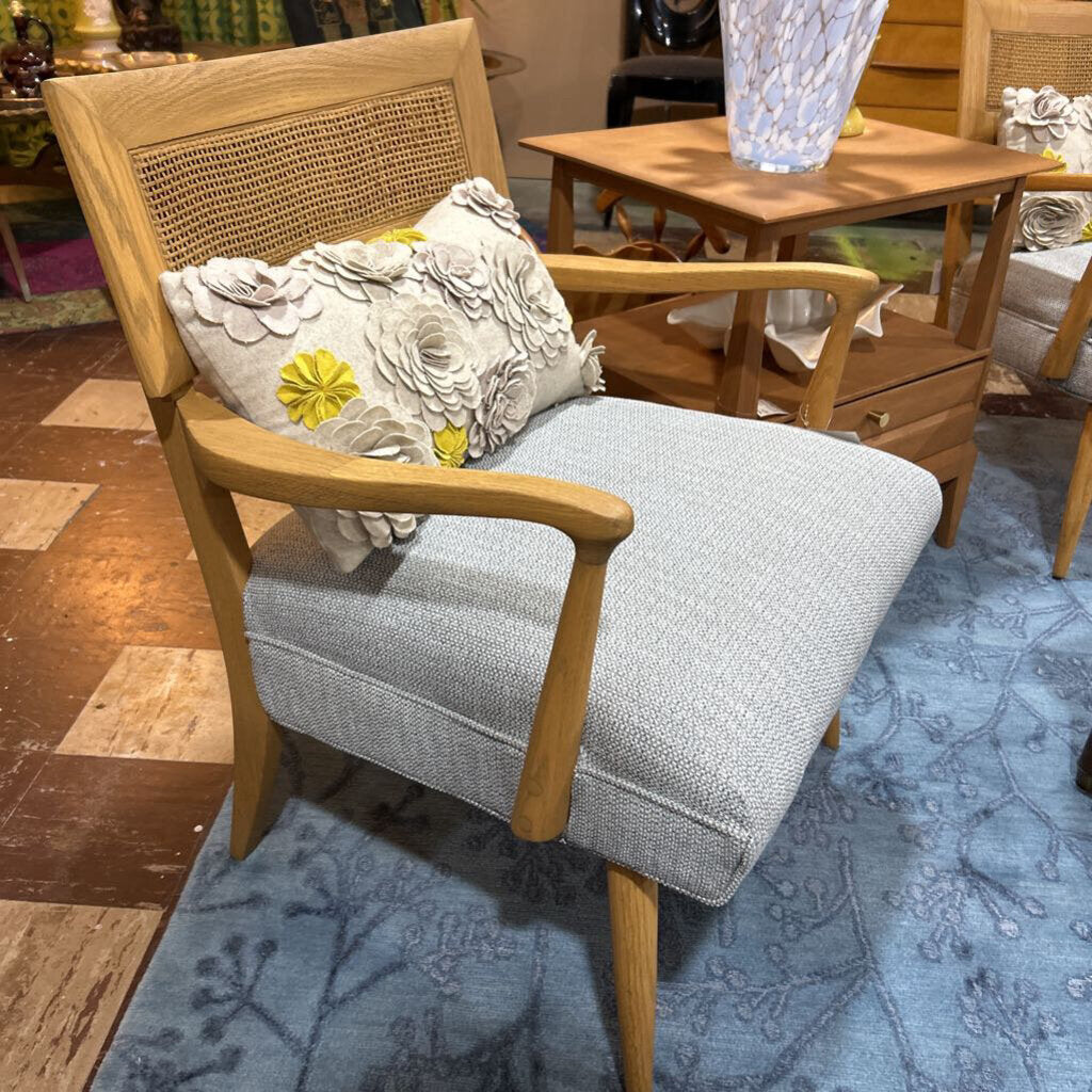 -Caned Back Lounge Chairs C.1950s Re-upholstered & in Wheat Wood Finish (Pair)