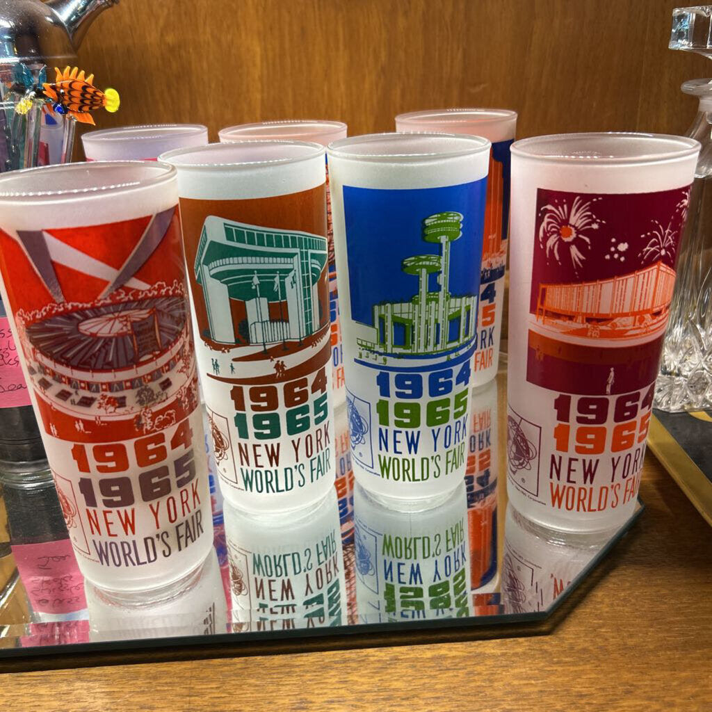 Vintage 1964-1965 New York World's Fair Frosted Glass Tumbler's Set Of 7