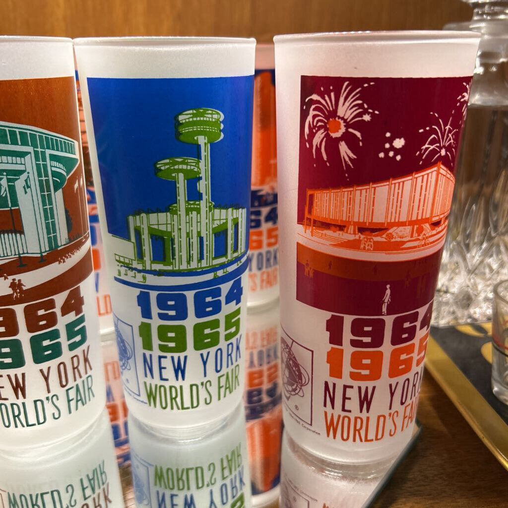 Vintage 1964-1965 New York World's Fair Frosted Glass Tumbler's Set Of 7
