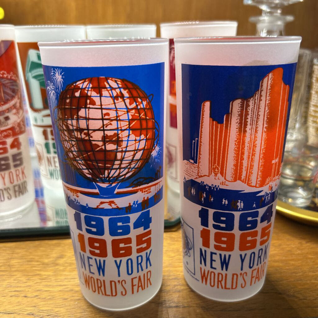 Vintage 1964-1965 New York World's Fair Frosted Glass Tumbler's Set Of 7