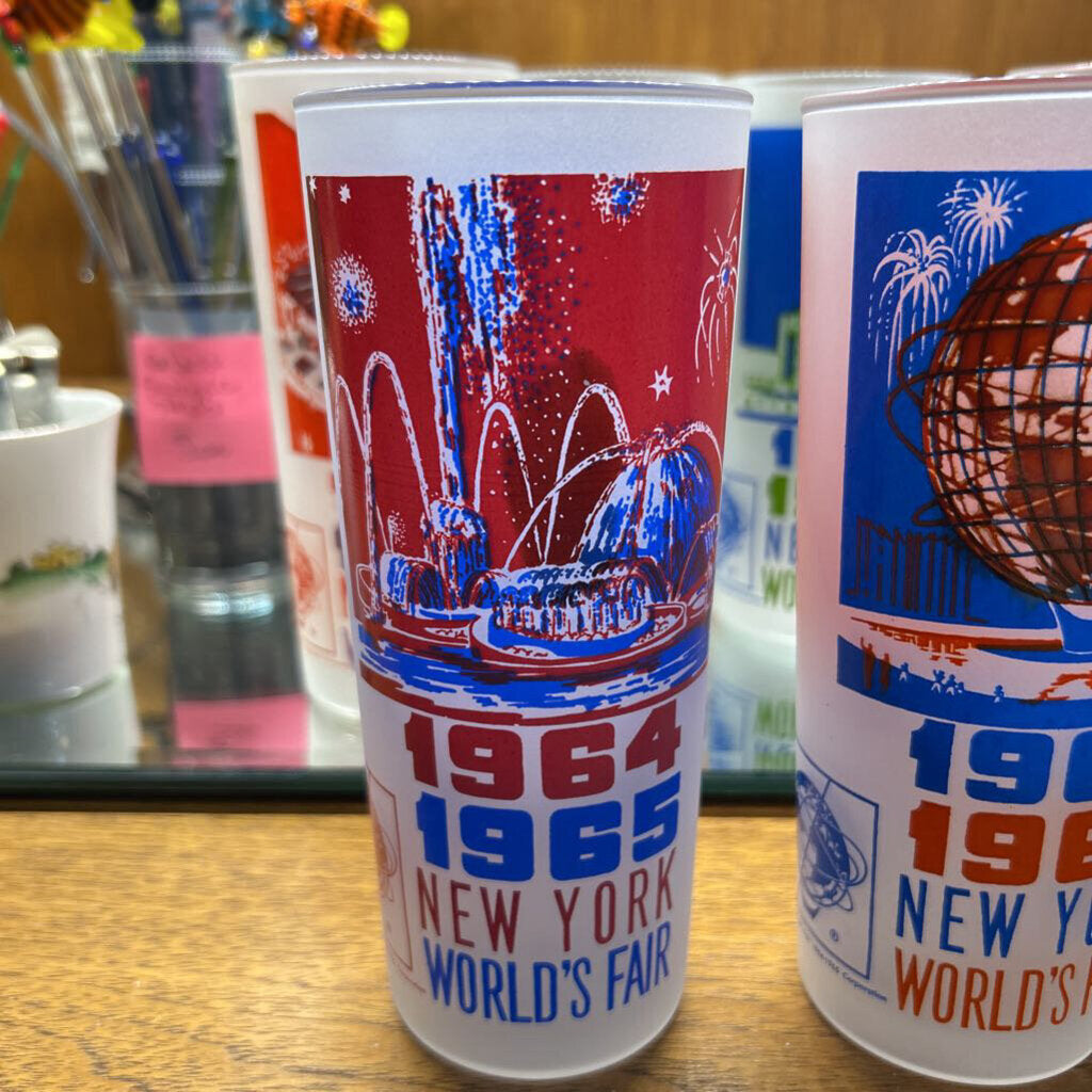 Vintage 1964-1965 New York World's Fair Frosted Glass Tumbler's Set Of 7