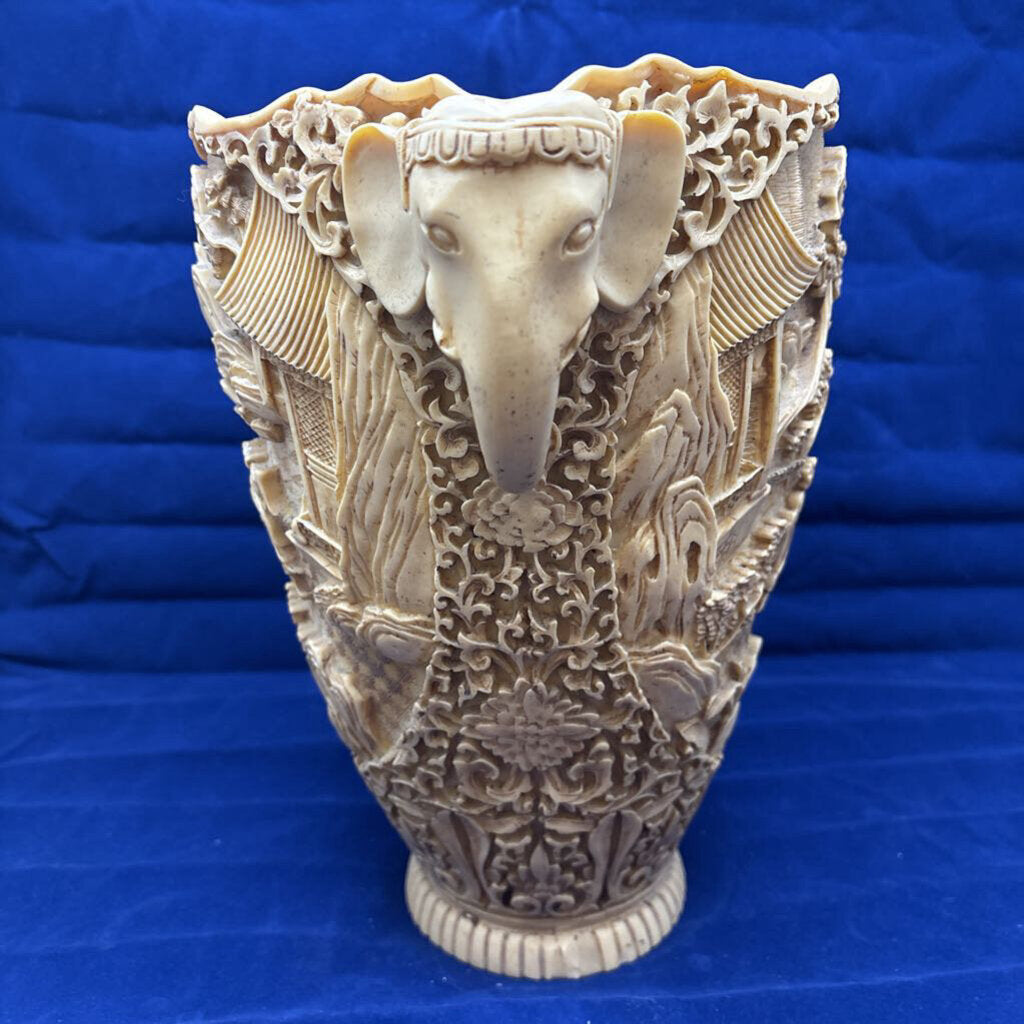 Mid Century Cast Resin Chinoiserie Vase with Elephant Handles.