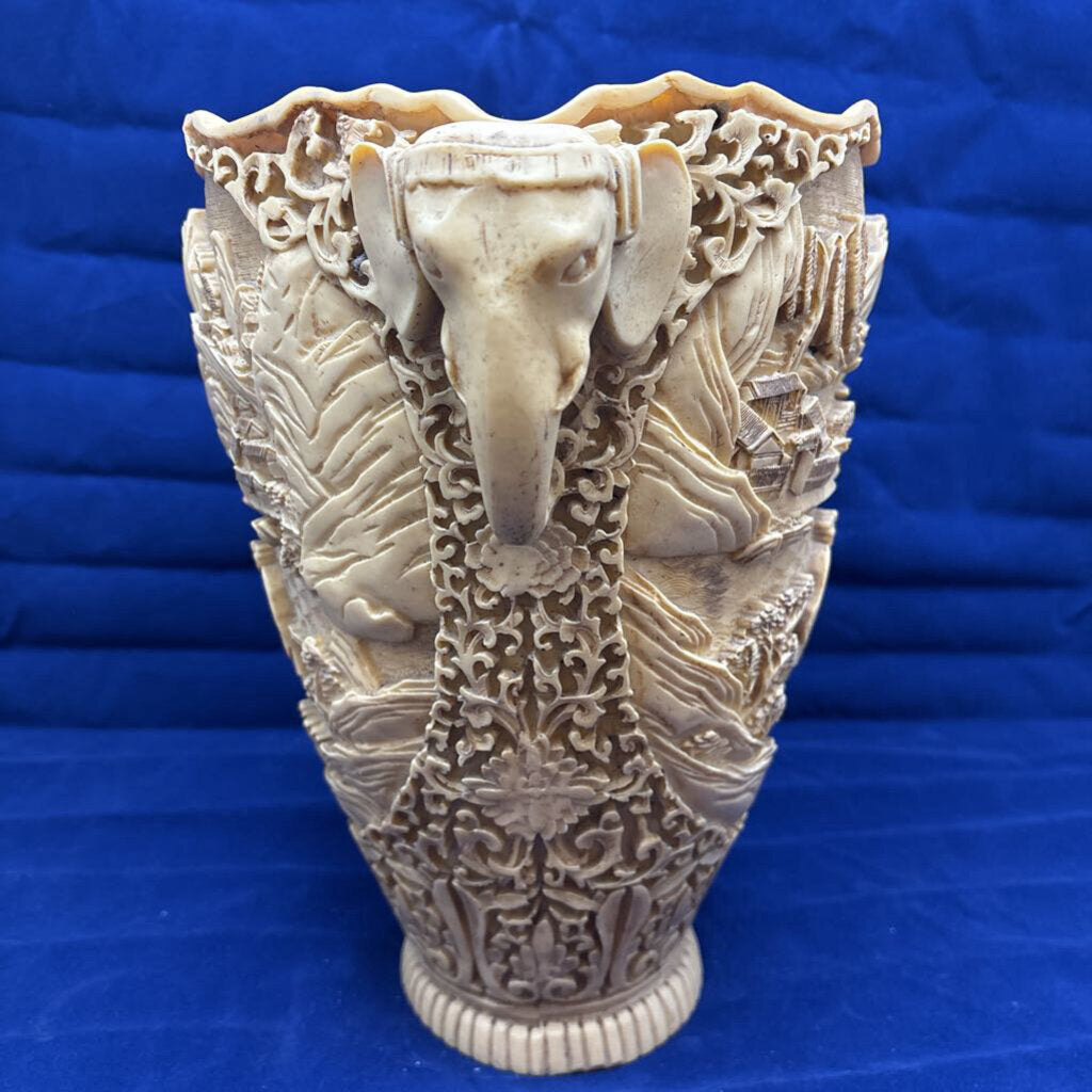 Mid Century Cast Resin Chinoiserie Vase with Elephant Handles.