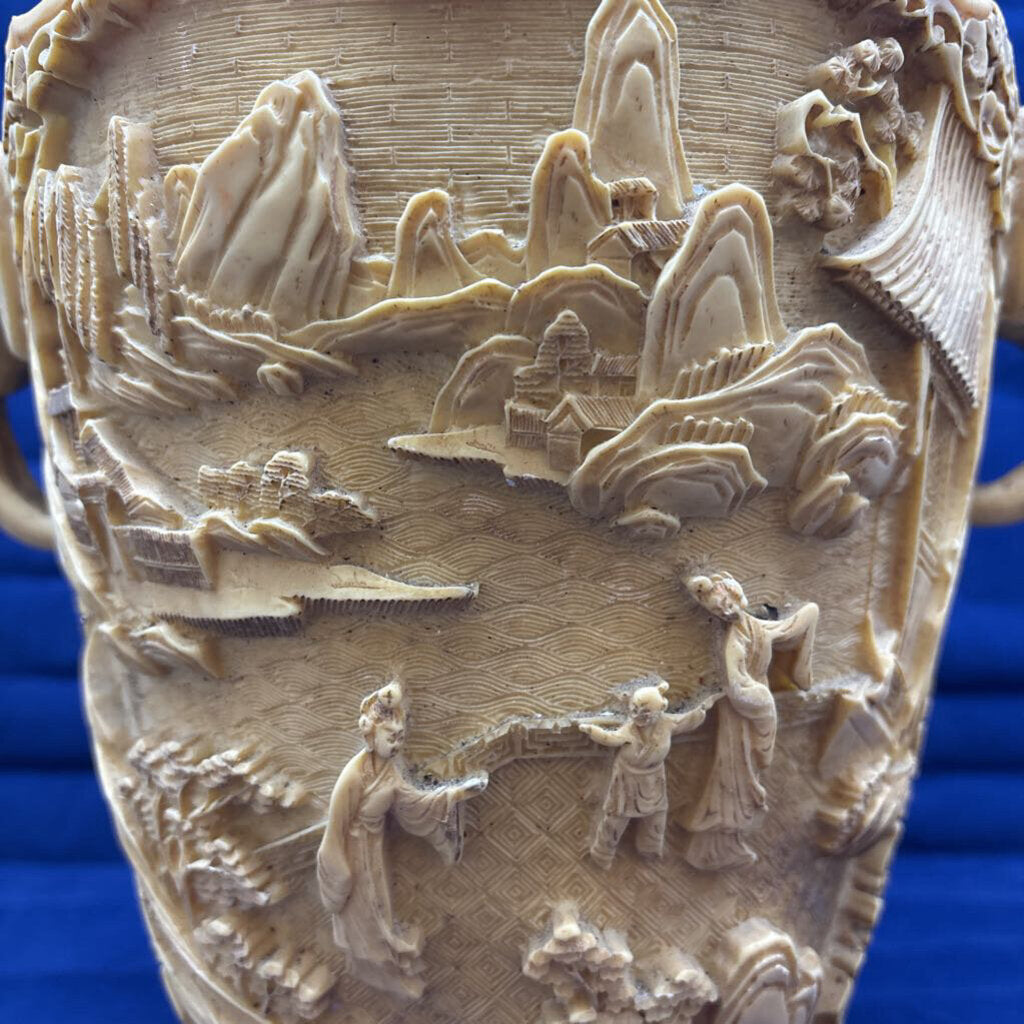 Mid Century Cast Resin Chinoiserie Vase with Elephant Handles.