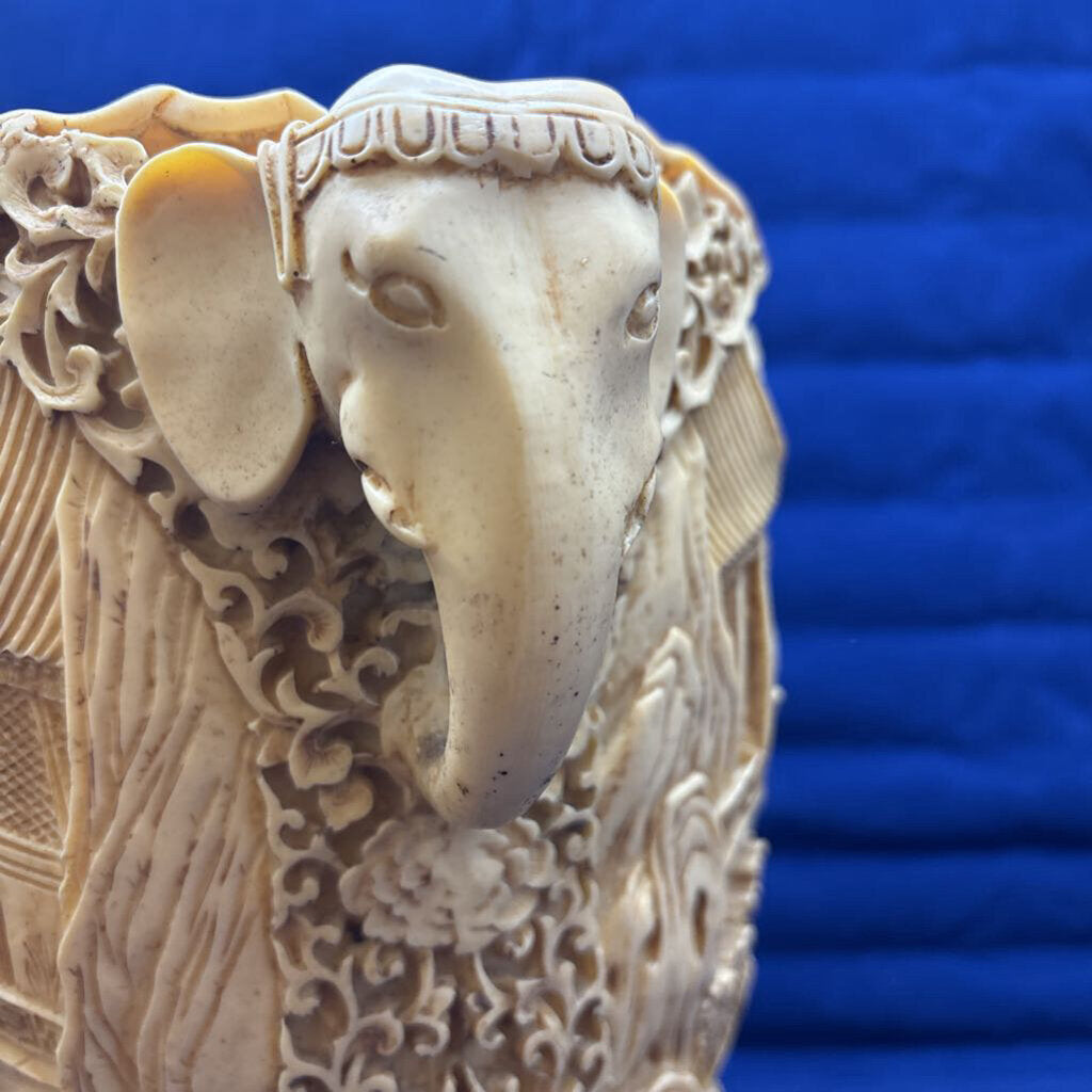 Mid Century Cast Resin Chinoiserie Vase with Elephant Handles.