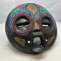 Carved wood ceremonial beaded with brass inlays tribal mask, made in Ghana.