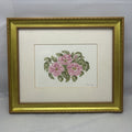 Original Watercolor painting, Pink Flowers, Gold frame.