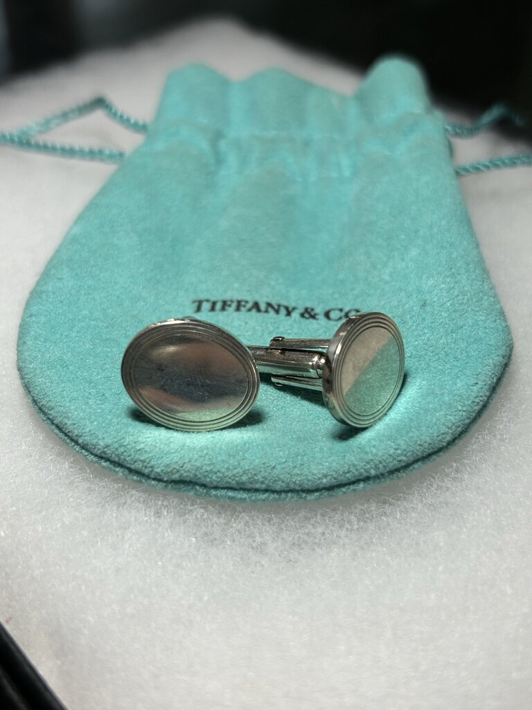 Tiffany & Co Sterling Silver Oval Engine Turned Cuff Links