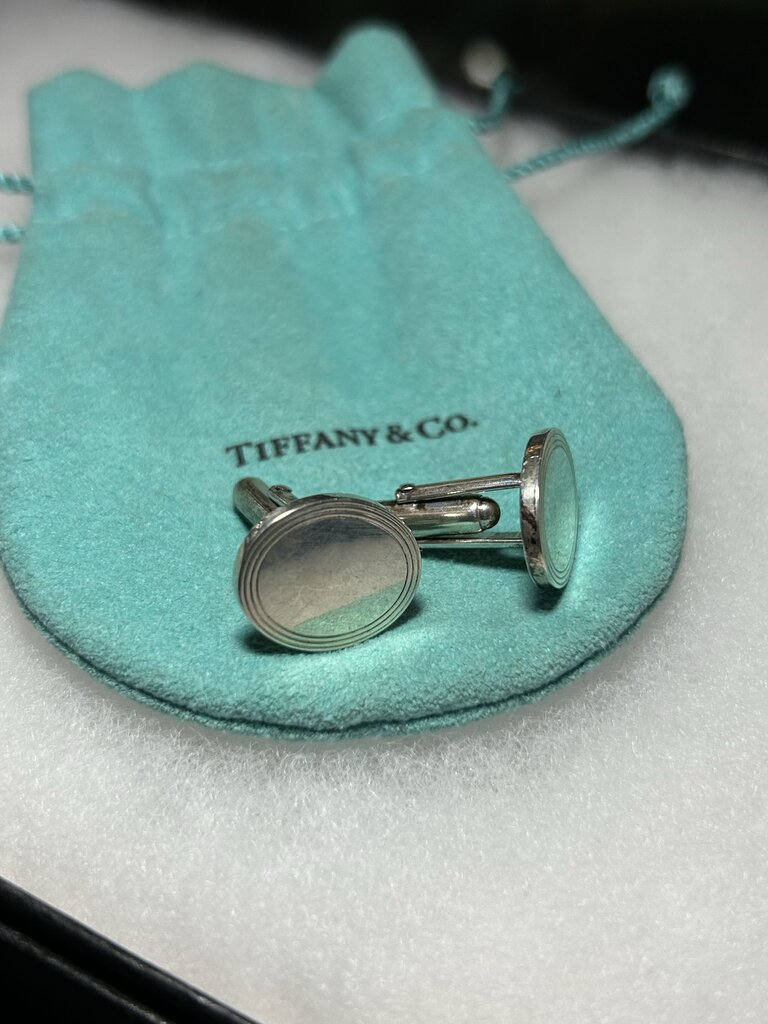 Tiffany & Co Sterling Silver Oval Engine Turned Cuff Links
