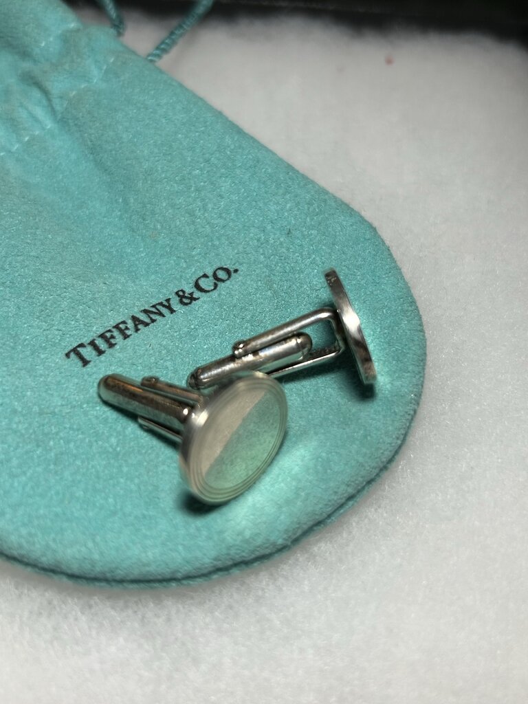 Tiffany & Co Sterling Silver Oval Engine Turned Cuff Links