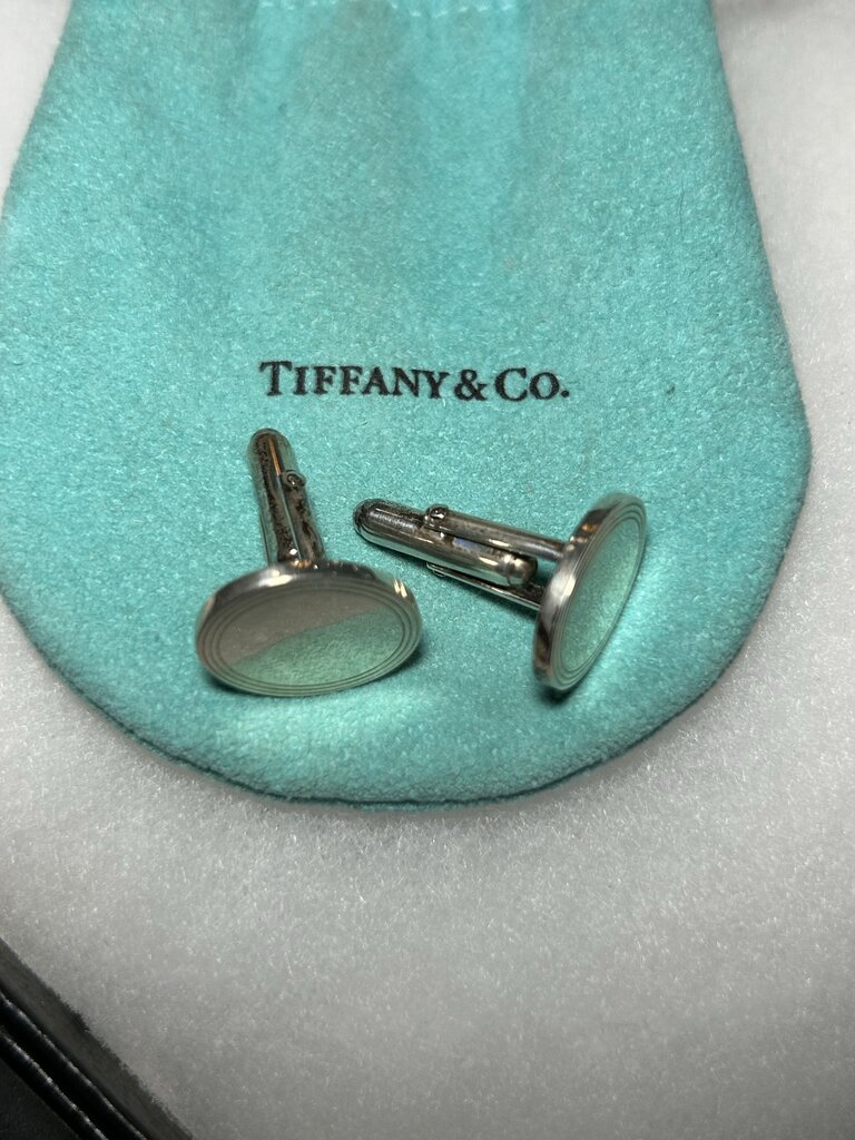 Tiffany & Co Sterling Silver Oval Engine Turned Cuff Links