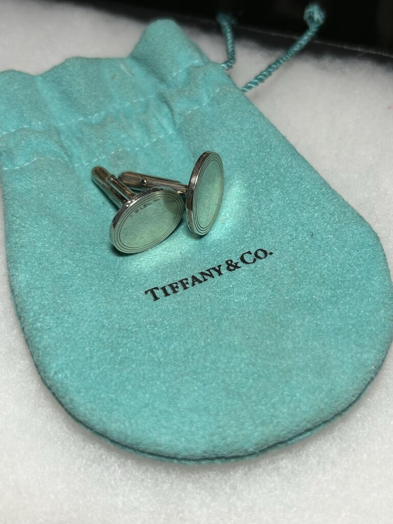 Tiffany & Co Sterling Silver Oval Engine Turned Cuff Links
