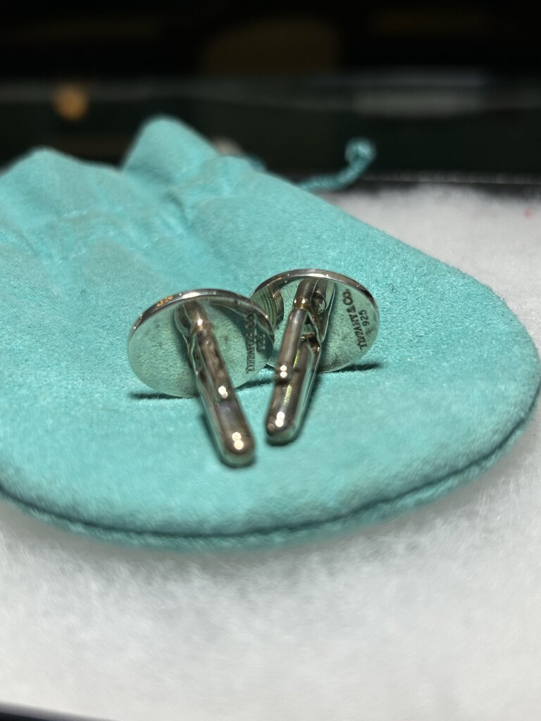 Tiffany & Co Sterling Silver Oval Engine Turned Cuff Links
