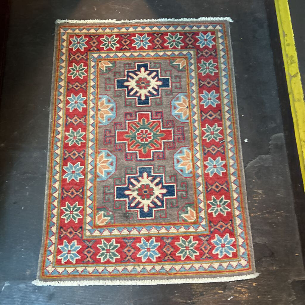 100% Wool Kazak Tribal Accent rug; 2' x 3'