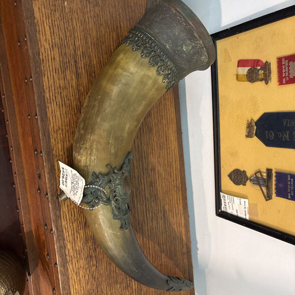 Late 19th Century Bronze Mounted Drinking Horn; Northern European