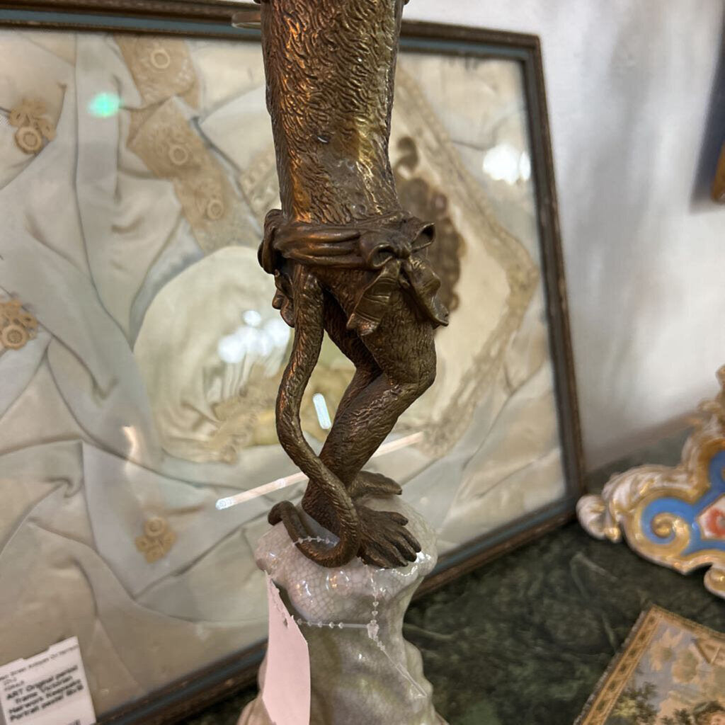 Venetian Style Monkey Candelabra; Brass & Porcelain; Contemporary