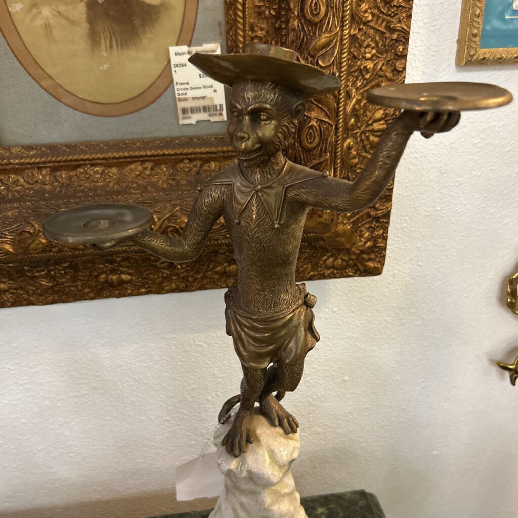 Venetian Style Monkey Candelabra; Brass & Porcelain; Contemporary