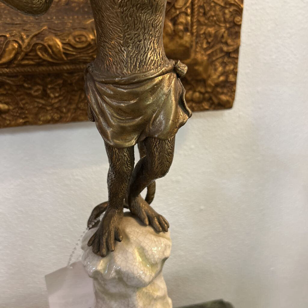 Venetian Style Monkey Candelabra; Brass & Porcelain; Contemporary