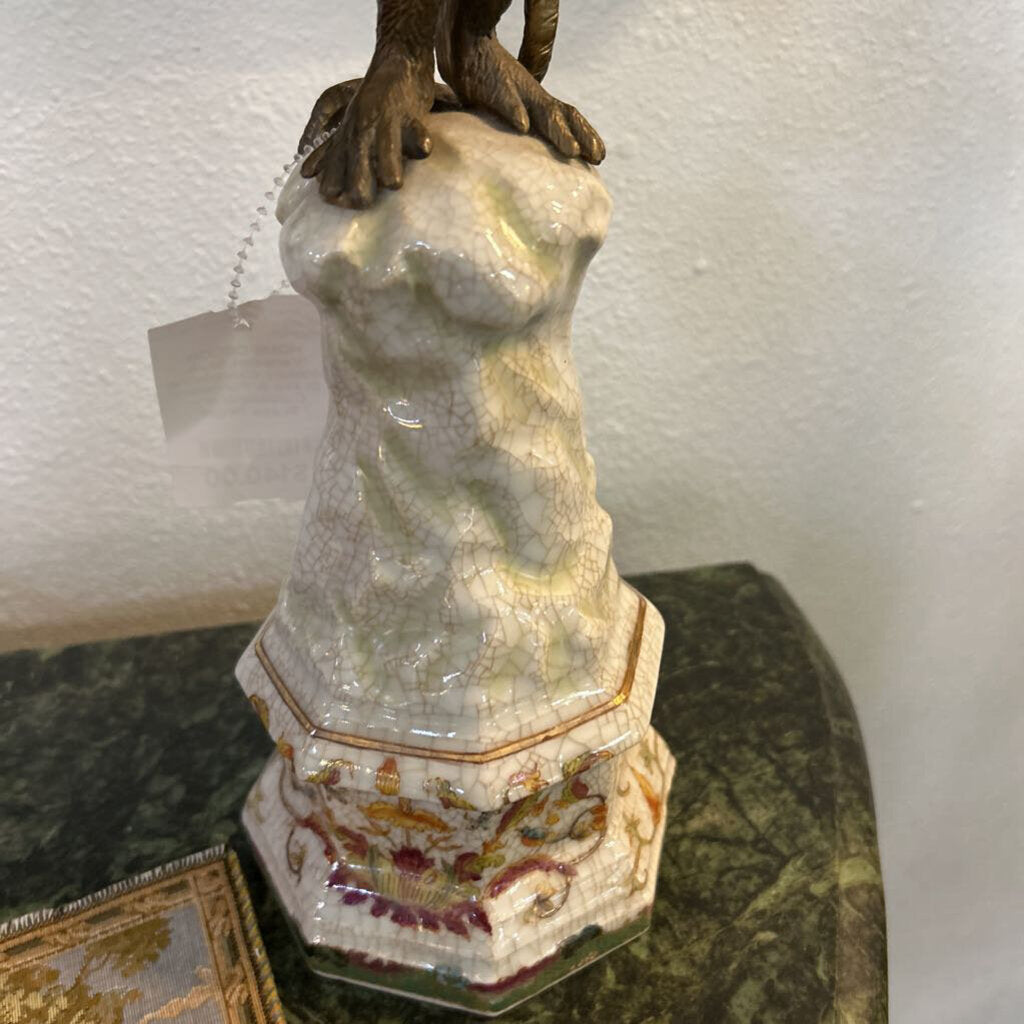 Venetian Style Monkey Candelabra; Brass & Porcelain; Contemporary