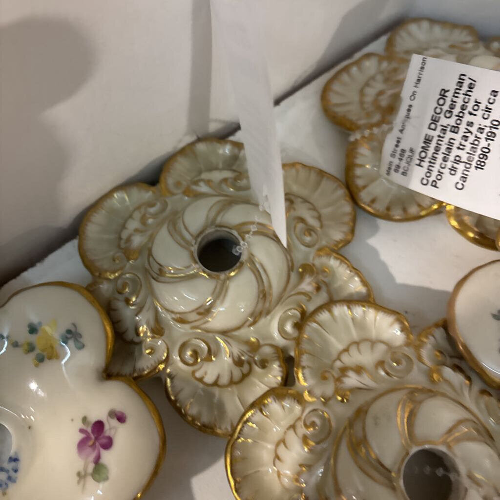 Continental, German Porcelain Bobeche/ drip trays for Candelabra; circa 1890-1910