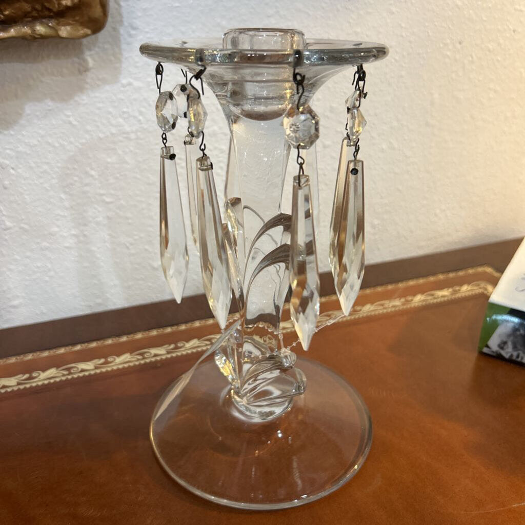 Heisey Glass Candle Holders in the Queen Anne Pattern w/ Prisms; circa 1929-57