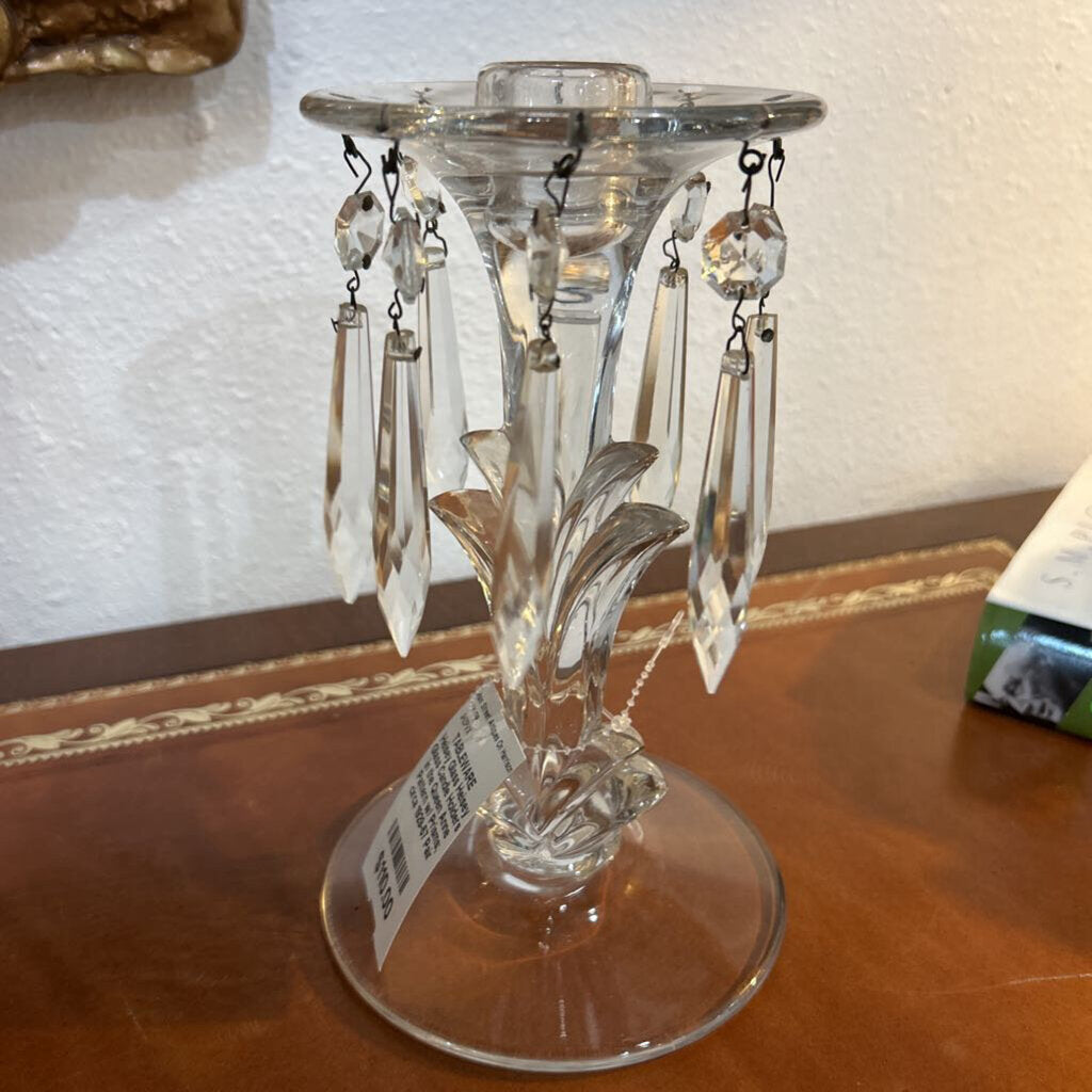 Heisey Glass Candle Holders in the Queen Anne Pattern w/ Prisms; circa 1929-57