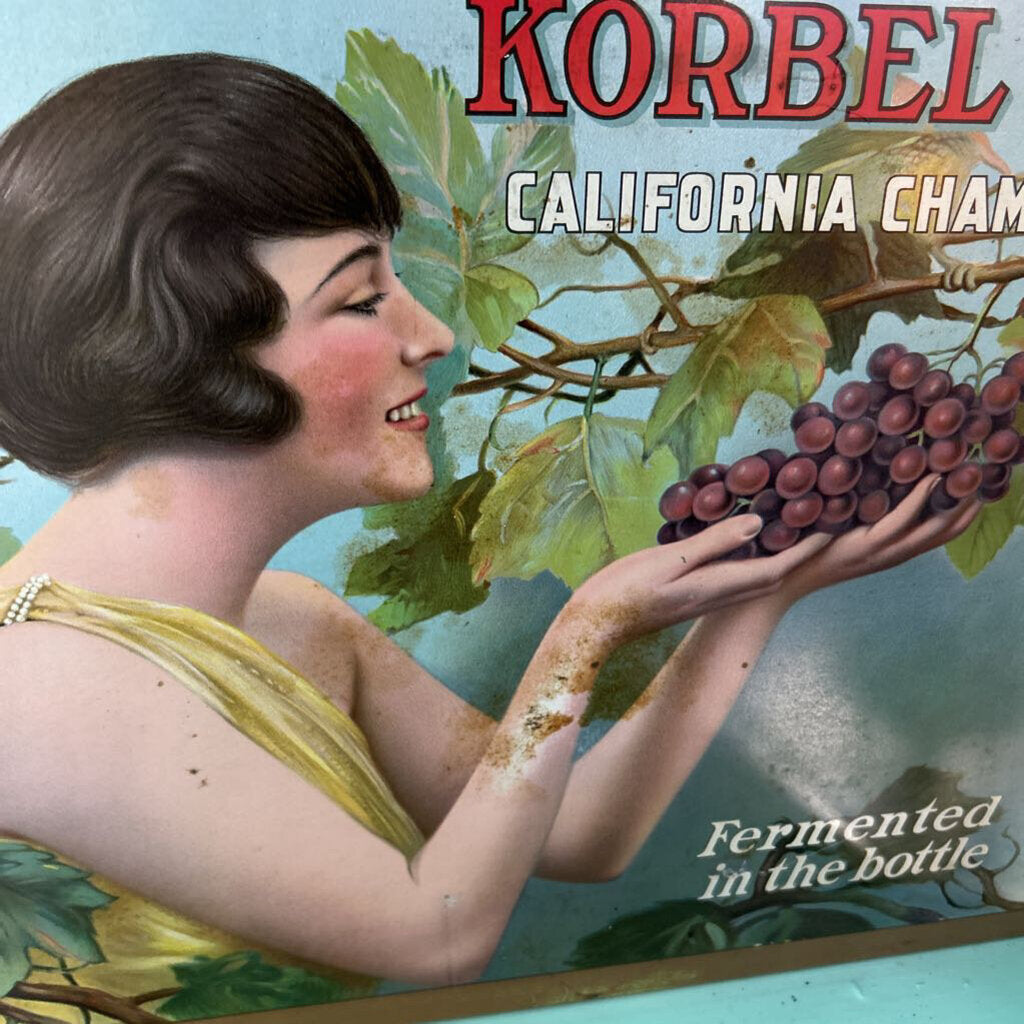 Turn of the Century Korbel Tin Lithographed Advertising Sign; Circa 1906