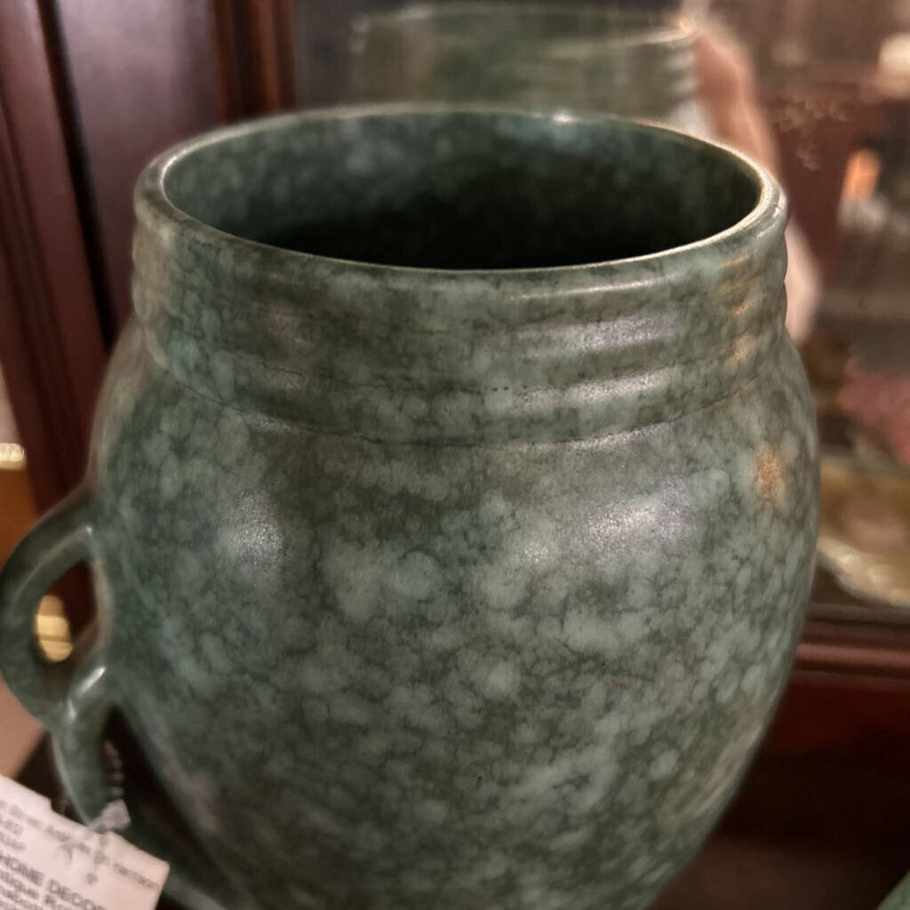 Antique Robinson Ransbottom Green Speckles Art Deco Pottery Glaze Vase