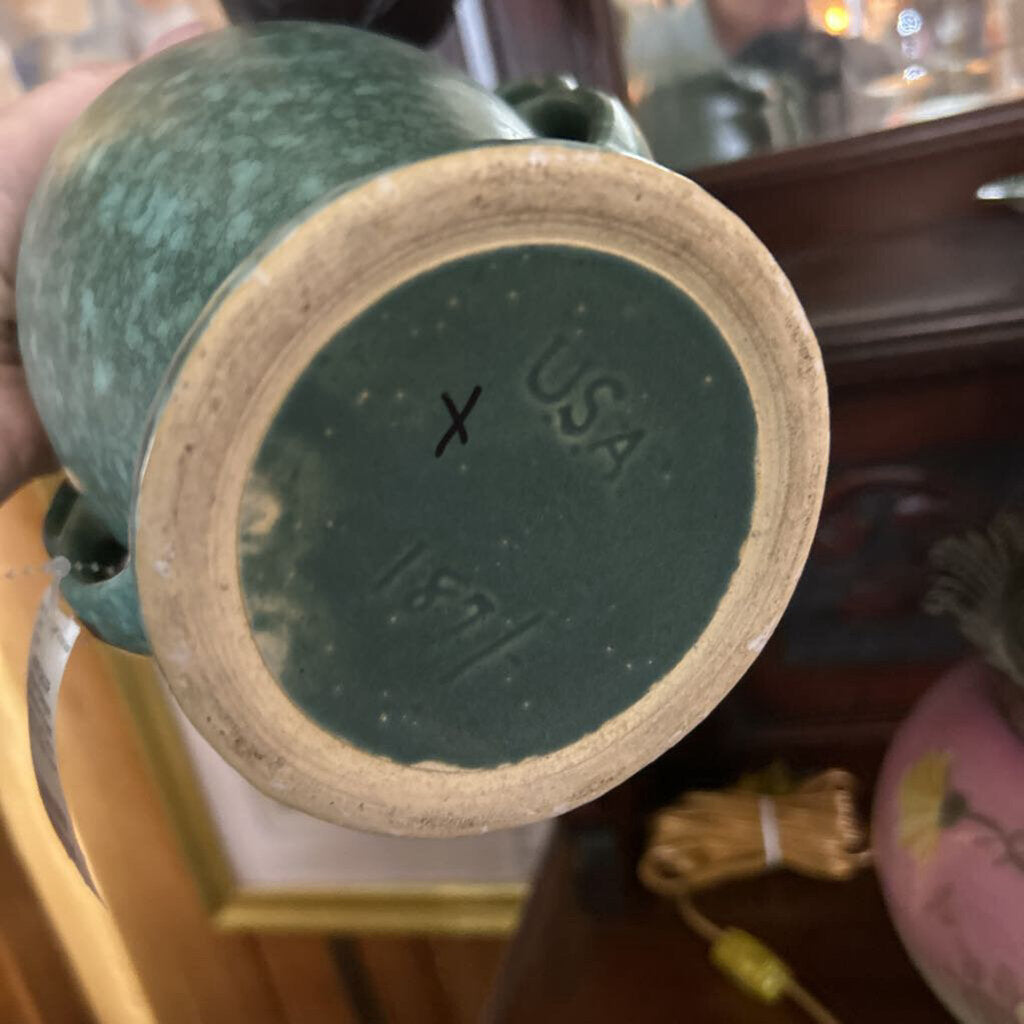 Antique Robinson Ransbottom Green Speckles Art Deco Pottery Glaze Vase